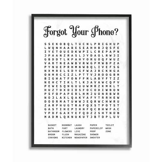 Stupell Industries Bathroom Word Search Puzzle Black Framed Print